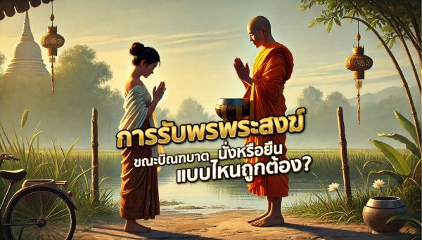 การรับพรพระสงฆ์ขณะบิณฑบาต : นั่งหรือยืนแบบไหนถูกต้อง? 